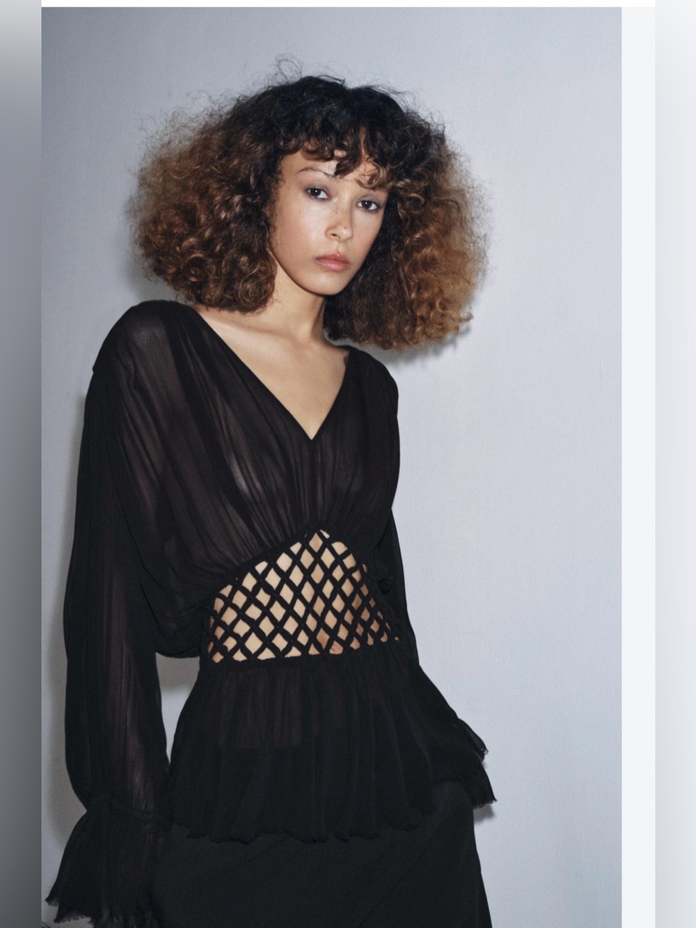 Zara macrame vneck blouse